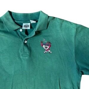 Looney Tunes Polo Shirt Mens Medium Green Vintage 1995 Taz Golfing Pique Top